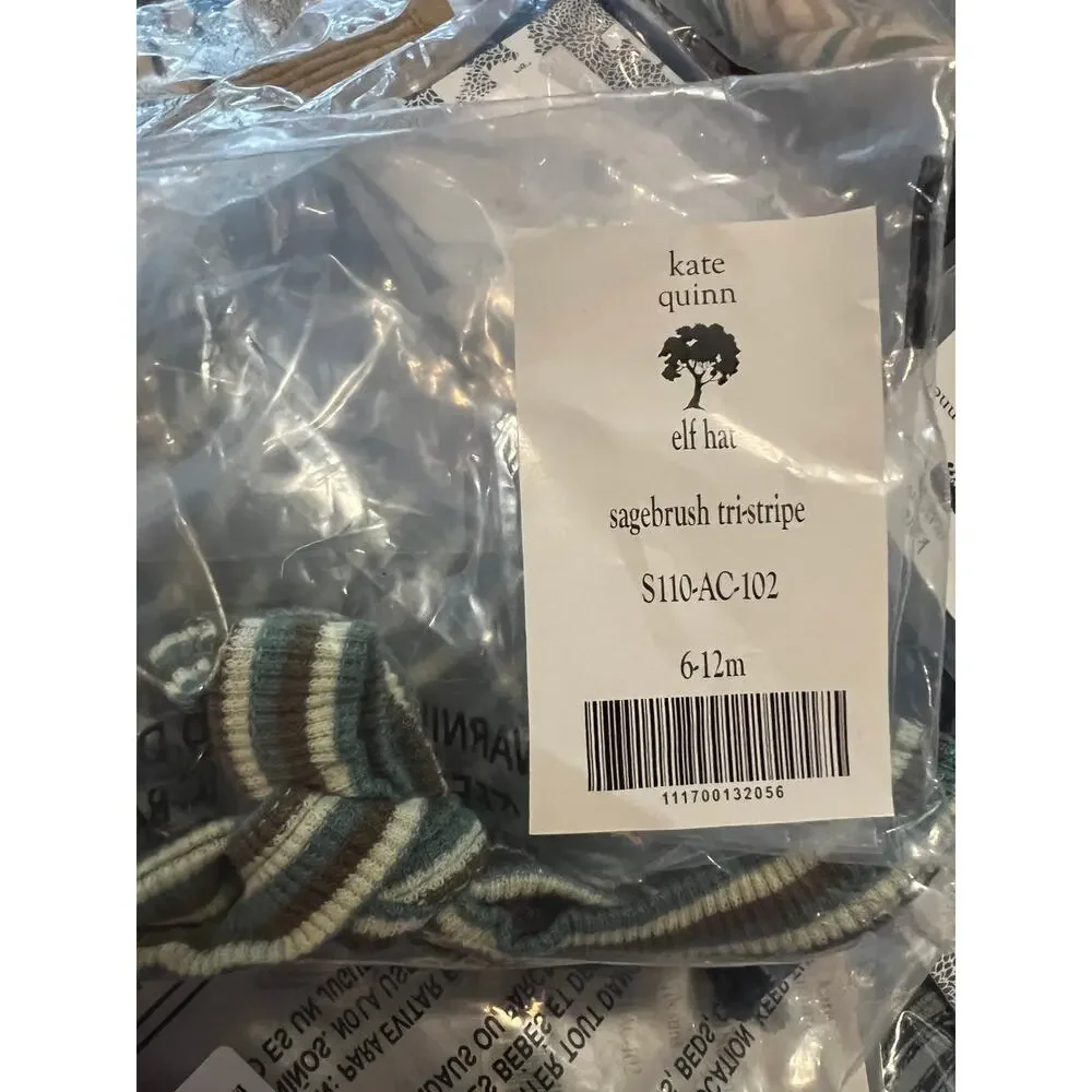 NWOT Kate Quinn Baby Striped Knit Bonnet in Blue, Cream, and Brown